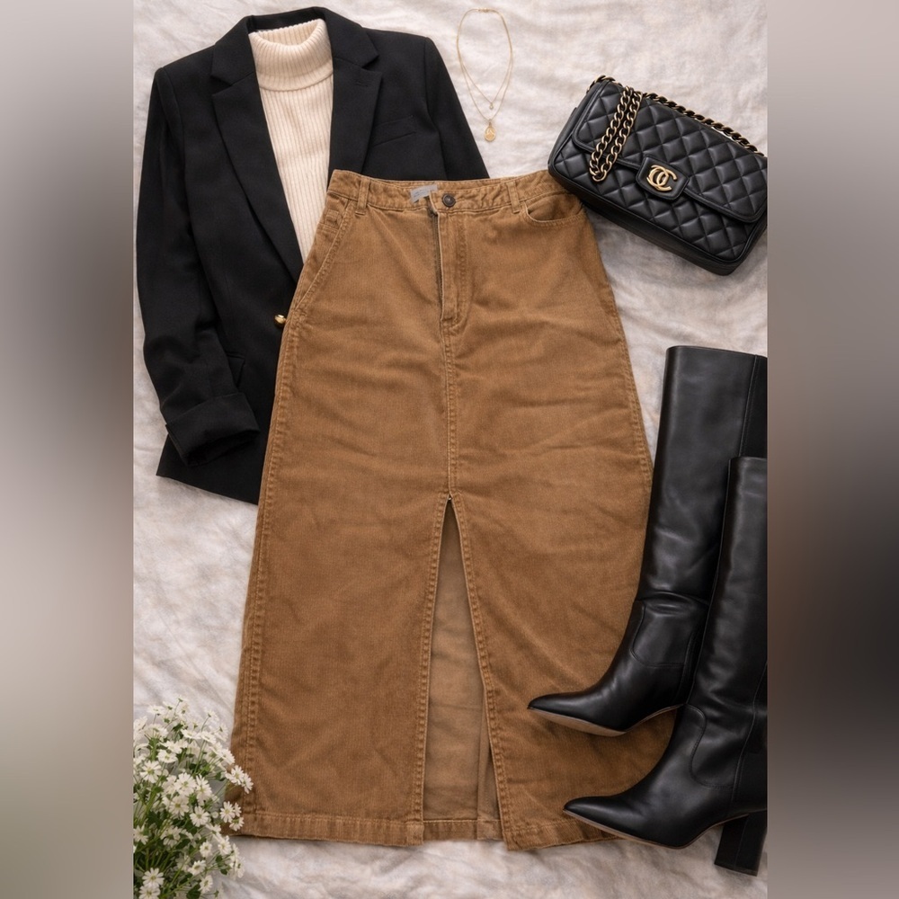 🏴󠁧󠁢󠁥󠁮󠁧󠁿 Warehouse of London CORDUROY SKIRT with front slit. Vintage 1999 Size 6 - Picture 4 of 11